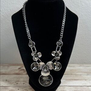 Gorgeous Silver Glass Floral Statement Necklace